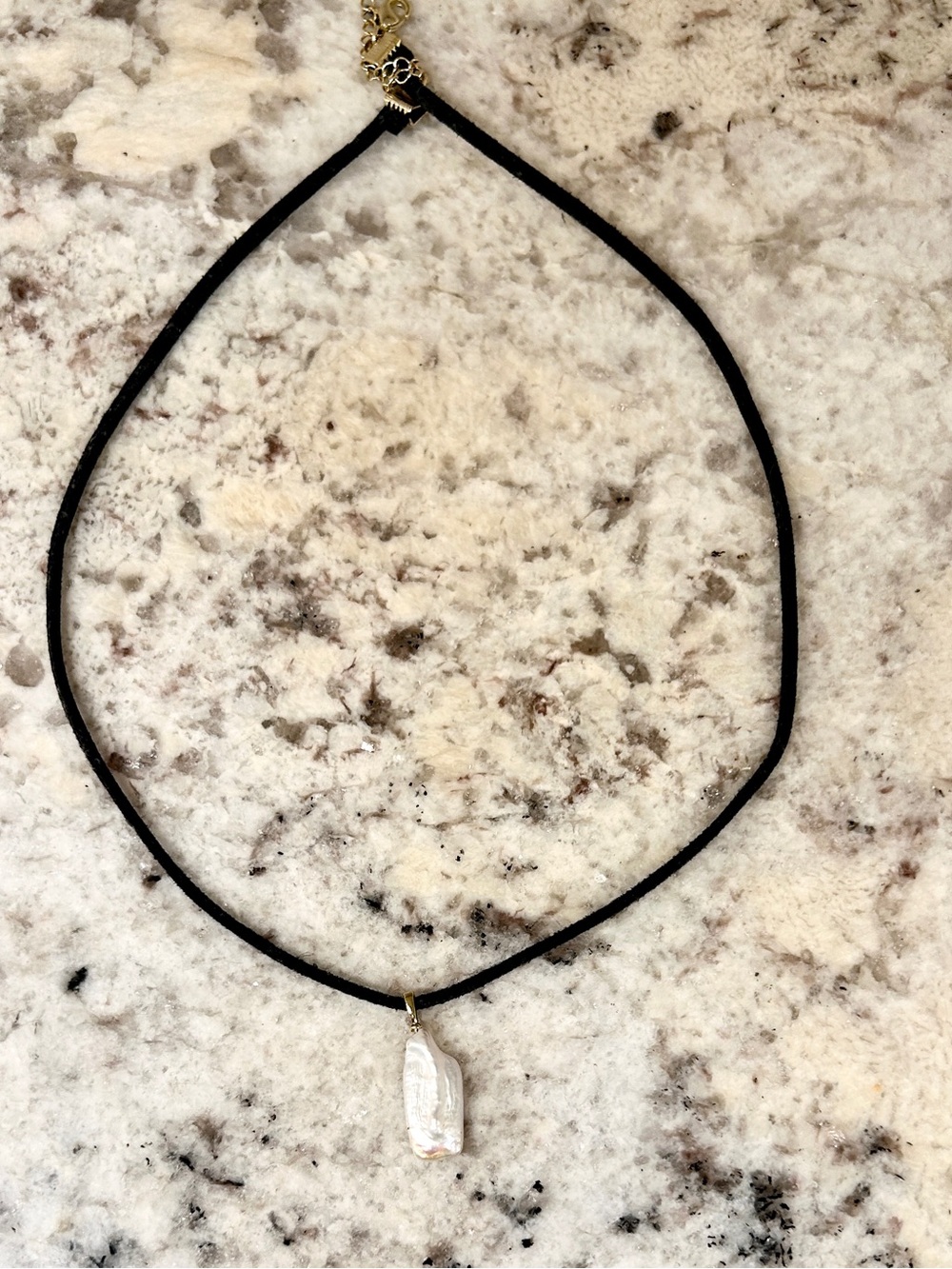 Black Suede Choker with White Baroque Pearl Pendant